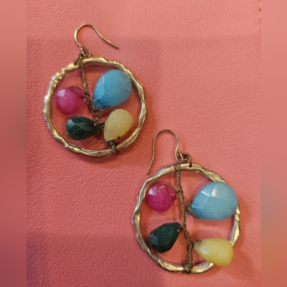 Multicolor Gemstone Hoop Earrings